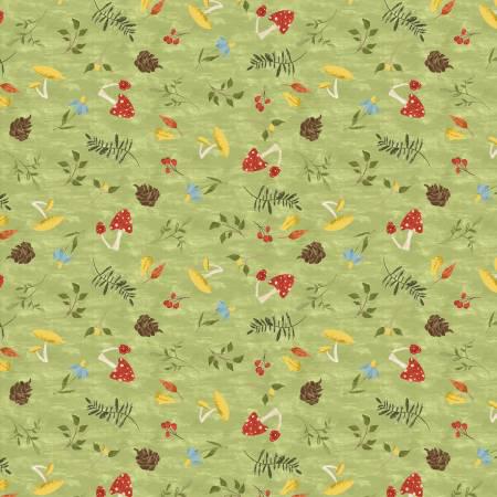 Green Nature Toss - Gnomeville - 3 Wishes Fabric - 19456-GRN