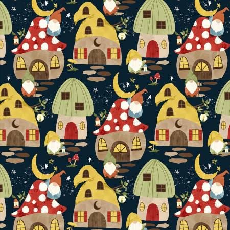 Navy Night Gnomes - Gnomeville - 3 Wishes Fabric - 19458-NVY