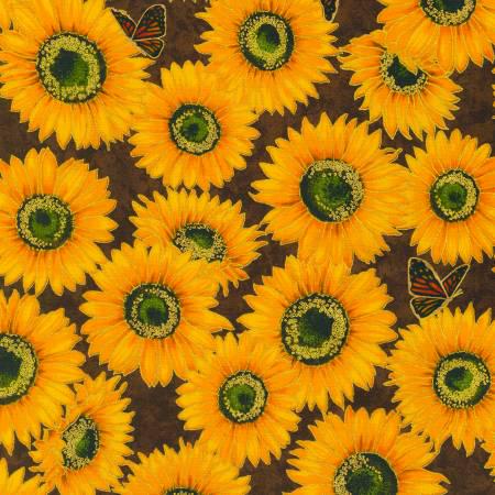 Sunflowers Brown w Metallic - Shades of the Season - Robert Kaufman - SRKM2089716