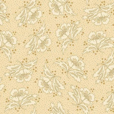 Fabric - Tan - Floral - Butterchurn Basics - Kim Diehl - Henry Glass- 6284-33