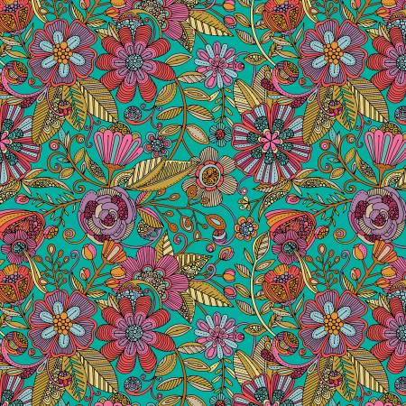 Dark Turquoise Rainbow Blooms - Contempo Studio - 13111B-84