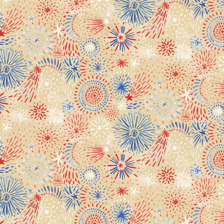 Fabric - Tan - Fireworks Allover - Colors of Courage - Wilmington Prints - 50008-234