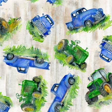 Tan Trucks And Tractors - Country Living - 3 Wishes Fabric - 31678-TAN