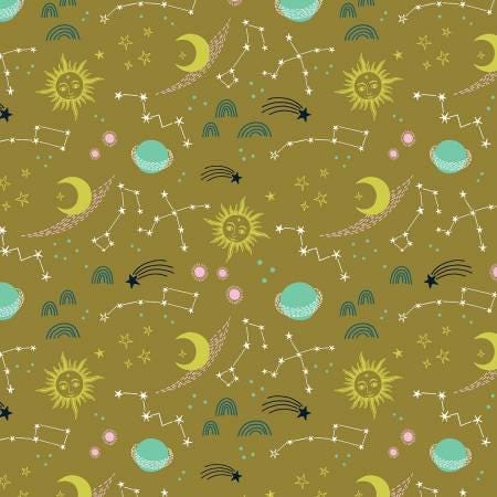 Gold Starry Night Glows in the Dark - Michael Miller - DG11098-GOLD-D