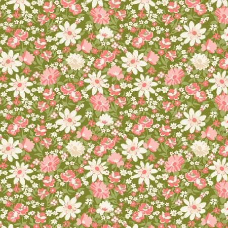 Green Packed Floral - Sentiments - Kaye England - Wilmington Prints - 98723-713