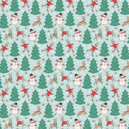 Blue Skating Deer - Oh What Fun - Poppie Cotton - OF23310