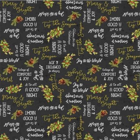 Black Holiday Words - Comfort & Joy w Metallic - Windham - 51886M 3