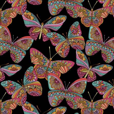 Rainbow Butterflies Black - Contempo Studio - Benartex - 13112-12