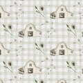Beige Tiny Barns on Check Ground - A Beautiful Day - Henry Glass - 1091-44