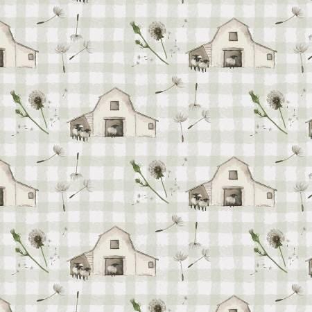 Beige Tiny Barns on Check Ground - A Beautiful Day - Henry Glass - 1091-44