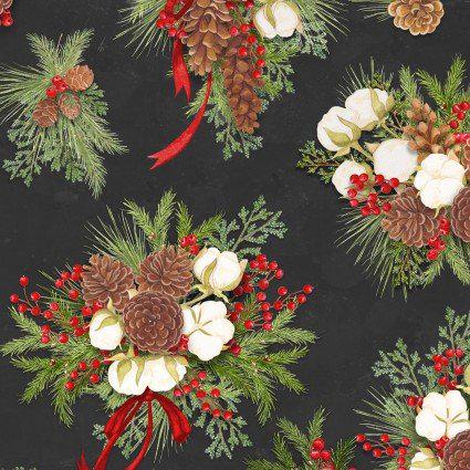 Christmas Pinecone Clusters on Black - Nicole Tamarin - Springs Creative - SPR72483-1100715