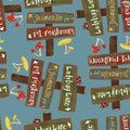 Blue Gnomeville Signs - 3 Wishes Fabric - 19451-BLU