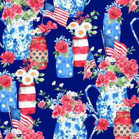 Navy Mason Jar Floral - 3 Wishes Fabric - 22942-NVY